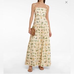 Nwt Agua by Agua Bendita Curandera Lima Ranas Linen Tiered Maxi Dress